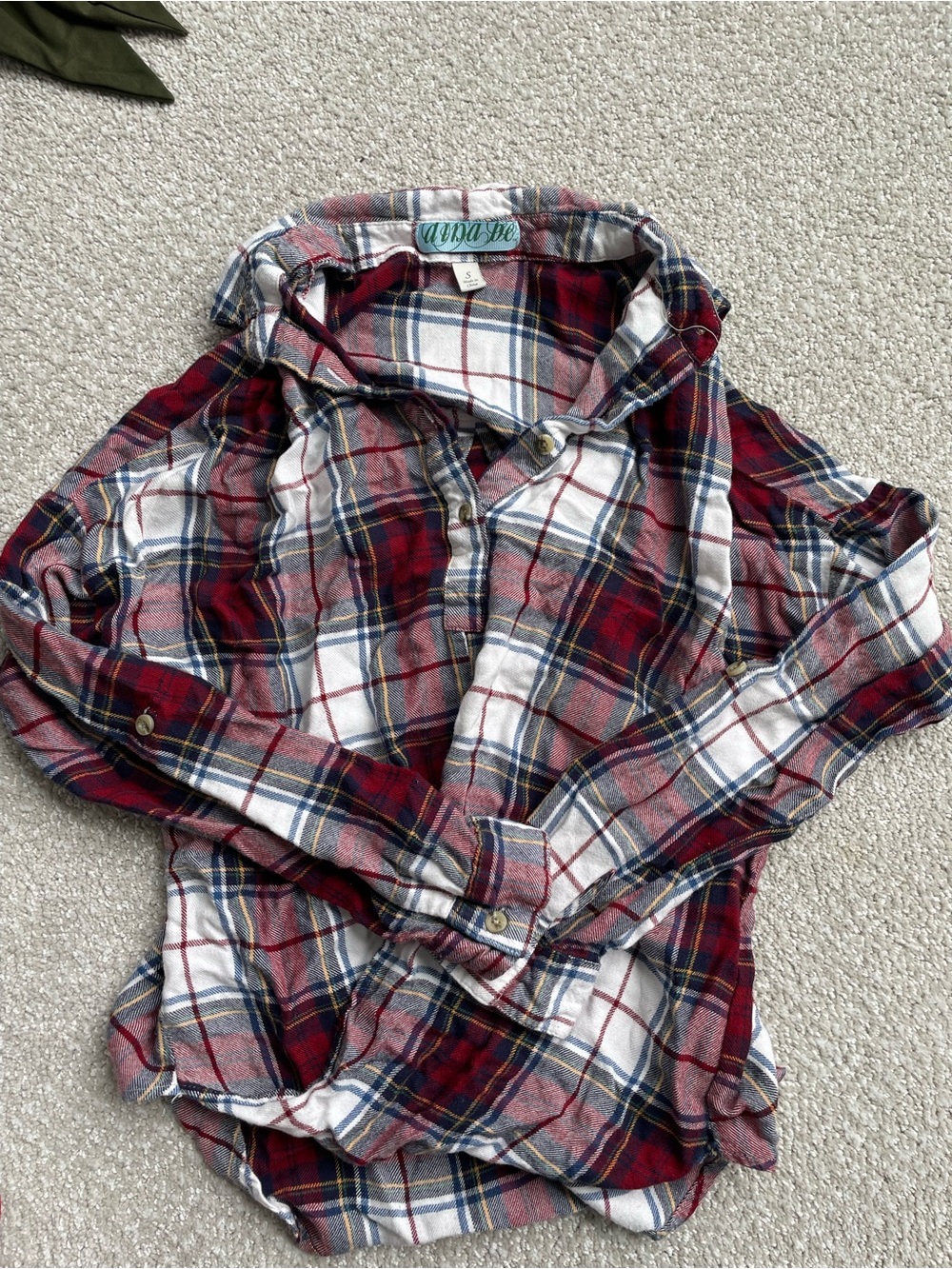 Anna Sui Red White Blue Plaid Half Button-Up Shirt